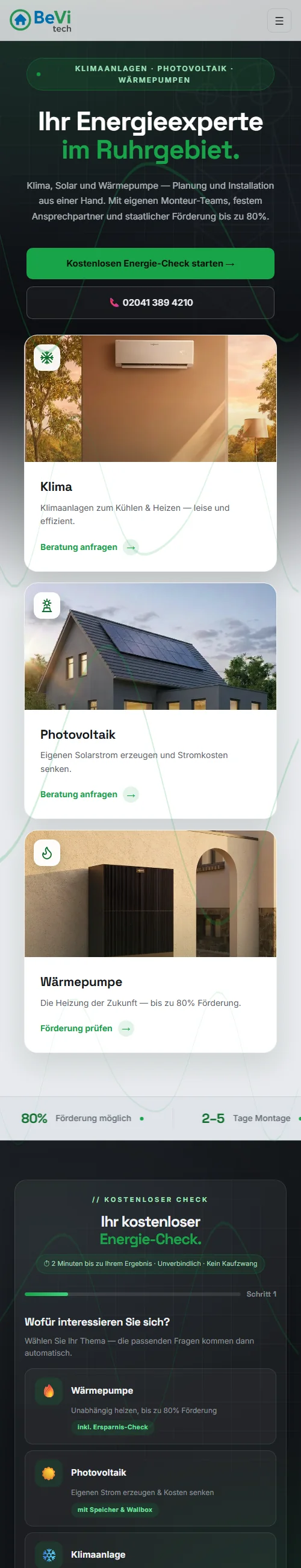 Von Blitzflow gebaut: bevi-tech.de in der mobilen Ansicht